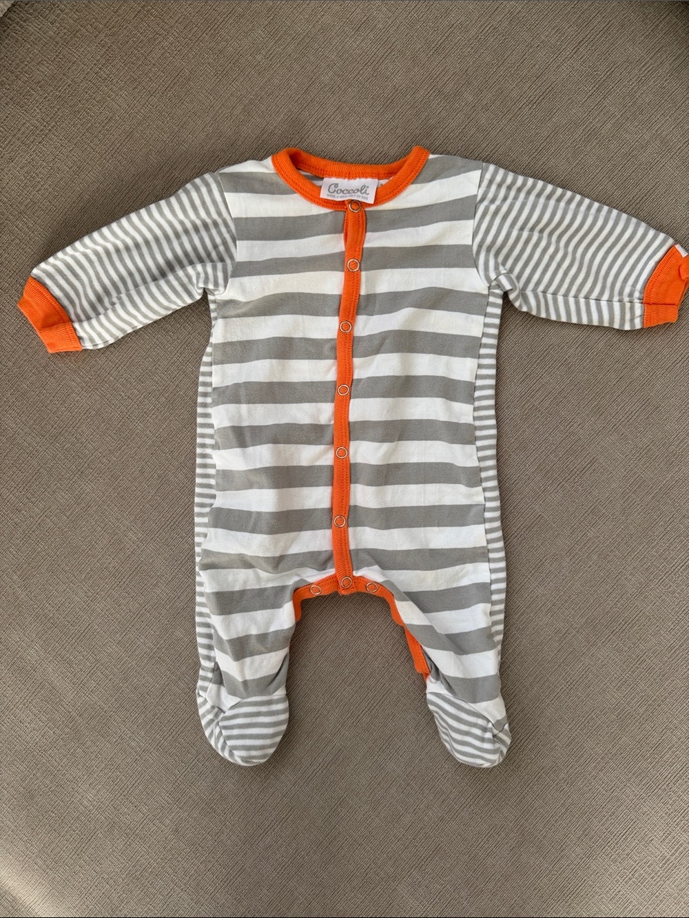 Coccoli Gray & Orange Striped Footed One-Piece